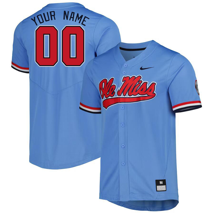 Custom Ole Miss Rebels Name And Number College Baseball Jerseys Stitched-Power Blue - Click Image to Close